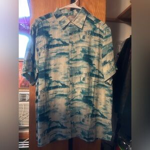 Margaritaville Teal and Cream Short-Sleeve Button-Down Vacation Shirt